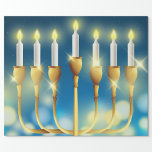 Menorah Candlesticks  Wrapping Paper<br><div class="desc">Decorated for the Jewish Holidays the menorah also symbolises the creation in seven days,  with the centre light representing the Sabbath.</div>