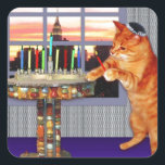menorah cat.jpg square sticker<br><div class="desc">Not just for Chanukah any more - this pretty ginger lights the candles because a great miracle happened here!</div>