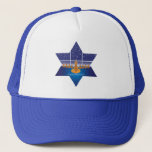 Menorah Dogs_Happy Hanukkah_Star of David Trucker Hat<br><div class="desc">This holiday season,  let everyone know there's a new sheriff in town...  Our hopeful Hanukkah hounds will put a smile on the face of any law abiding citizen who believes in holiday miracles.</div>