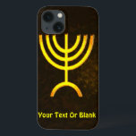 Menorah Flame iPhone 13 Case<br><div class="desc">A brown and gold digital rendering of the Jewish seven-branched menorah (Hebrew: מְנוֹרָה‎). Add your own text. The seven-branched menorah, used in the portable sanctuary set up by Moses in the wilderness and later in the Temple in Jerusalem, has been a symbol of Judaism since ancient times and is the...</div>