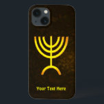 Menorah Flame iPhone 13 Case<br><div class="desc">A brown and gold digital rendering of the Jewish seven-branched menorah (Hebrew: מְנוֹרָה). Add your own text. The seven-branched menorah, used in the portable sanctuary set up by Moses in the wilderness and later in the Temple in Jerusalem, has been a symbol of Judaism since ancient times and is the...</div>