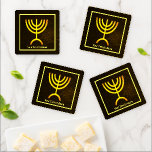 Menorah Flame Coaster Set<br><div class="desc">A brown and gold digital rendering of the Jewish seven-branched menorah (Hebrew: מְנוֹרָה‎). Add your own text. The seven-branched menorah, used in the portable sanctuary set up by Moses in the wilderness and later in the Temple in Jerusalem, has been a symbol of Judaism since ancient times and is the...</div>