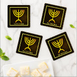 Menorah Flame Coaster Set<br><div class="desc">A brown and gold digital rendering of the Jewish seven-branched menorah (Hebrew: מְנוֹרָה). Add your own text. The seven-branched menorah, used in the portable sanctuary set up by Moses in the wilderness and later in the Temple in Jerusalem, has been a symbol of Judaism since ancient times and is the...</div>