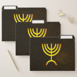 Menorah Flame File Folder<br><div class="desc">A brown and gold digital rendering of the Jewish seven-branched menorah (Hebrew: מְנוֹרָה). The seven-branched menorah, used in the portable sanctuary set up by Moses in the wilderness and later in the Temple in Jerusalem, has been a symbol of Judaism since ancient times and is the emblem on the coat...</div>