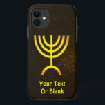 Menorah Flame iPhone 11 Case<br><div class="desc">A brown and gold digital rendering of the Jewish seven-branched menorah (Hebrew: מְנוֹרָה). Add your own text. The seven-branched menorah, used in the portable sanctuary set up by Moses in the wilderness and later in the Temple in Jerusalem, has been a symbol of Judaism since ancient times and is the...</div>