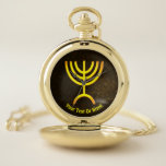 Menorah Flame Pocket Watch<br><div class="desc">A digital rendering of the Jewish seven-branched menorah (Hebrew: מְנוֹרָה‎). The seven-branched menorah, used in the portable sanctuary set up by Moses in the wilderness and later in the Temple in Jerusalem, has been a symbol of Judaism since ancient times and is the emblem on the coat of arms of...</div>