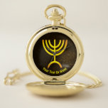 Menorah Flame Pocket Watch<br><div class="desc">A digital rendering of the Jewish seven-branched menorah (Hebrew: מְנוֹרָה). The seven-branched menorah, used in the portable sanctuary set up by Moses in the wilderness and later in the Temple in Jerusalem, has been a symbol of Judaism since ancient times and is the emblem on the coat of arms of...</div>