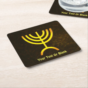 Menorah Flame Square Paper Coaster