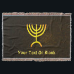 Menorah Flame Throw Blanket<br><div class="desc">A brown and gold digital rendering of the Jewish seven-branched menorah (Hebrew: מְנוֹרָה‎). Add your own text. The seven-branched menorah, used in the portable sanctuary set up by Moses in the wilderness and later in the Temple in Jerusalem, has been a symbol of Judaism since ancient times and is the...</div>