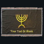 Menorah Flame Throw Blanket<br><div class="desc">A brown and gold digital rendering of the Jewish seven-branched menorah (Hebrew: מְנוֹרָה). Add your own text. The seven-branched menorah, used in the portable sanctuary set up by Moses in the wilderness and later in the Temple in Jerusalem, has been a symbol of Judaism since ancient times and is the...</div>