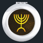 Menorah Flame Travel Mirror<br><div class="desc">A brown and gold digital rendering of the Jewish seven-branched menorah (Hebrew: מְנוֹרָה). The seven-branched menorah, used in the portable sanctuary set up by Moses in the wilderness and later in the Temple in Jerusalem, has been a symbol of Judaism since ancient times and is the emblem on the coat...</div>