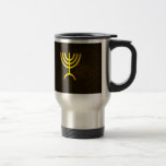 Menorah Flame Travel Mug<br><div class="desc">A digital rendering of the Jewish seven-branched menorah (Hebrew: מְנוֹרָה). The seven-branched menorah, used in the portable sanctuary set up by Moses in the wilderness and later in the Temple in Jerusalem, has been a symbol of Judaism since ancient times and is the emblem on the coat of arms of...</div>