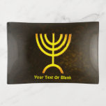 Menorah Flame Trinket Trays<br><div class="desc">A brown and gold digital rendering of the Jewish seven-branched menorah (Hebrew: מְנוֹרָה‎). Add our own text. The seven-branched menorah, used in the portable sanctuary set up by Moses in the wilderness and later in the Temple in Jerusalem, has been a symbol of Judaism since ancient times and is the...</div>