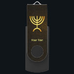 Menorah Flame USB Flash Drive<br><div class="desc">A brown and gold digital rendering of the Jewish seven-branched menorah (Hebrew: מְנוֹרָה‎). Add your own text. The seven-branched menorah, used in the portable sanctuary set up by Moses in the wilderness and later in the Temple in Jerusalem, has been a symbol of Judaism since ancient times and is the...</div>