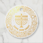 Menorah Hannukah Favour Tags<br><div class="desc">Celebrate eight days and eight nights of the Festival of Lights with Hanukkah cards and gifts. The festival of lights is here. Light the menorah, play with the dreidel and feast on latkes and sufganiyots. Celebrate the spirit of Hanukkah with friends, family and loved ones by wishing them Happy Hanukkah....</div>