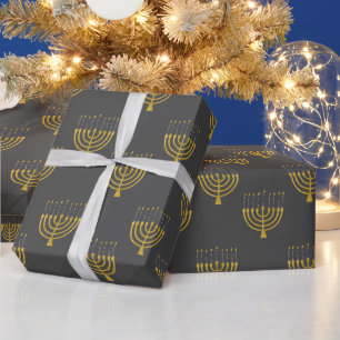 Menorah Hanukkah Blue Candles Drawing Holiday Wrapping Paper