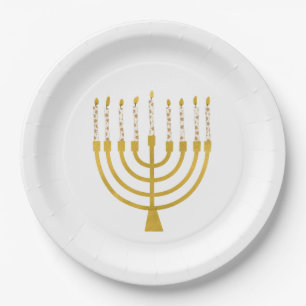 Menorah Hanukkah Celestial Candles Drawing Wedding Paper Plate