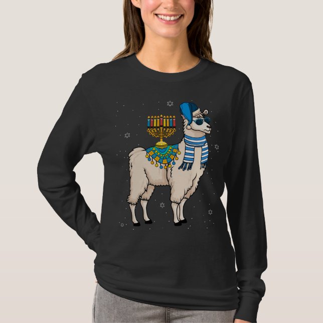 Menorah Hanukkah Llama Cute Alpaca Chanukah Christ T-Shirt (Front)