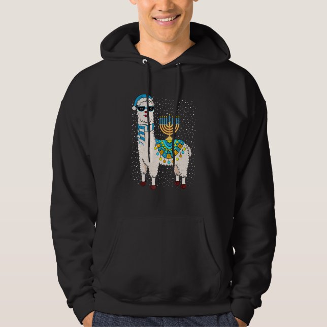Menorah Hanukkah Llama Cute Alpaca Chanukah Hoodie (Front)
