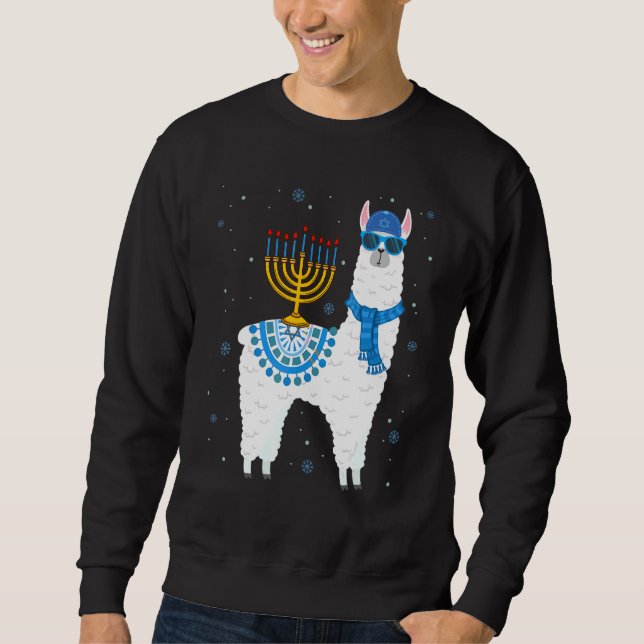 Menorah Hanukkah Llama Cute Llama Alpaca Chanukah Sweatshirt (Front)