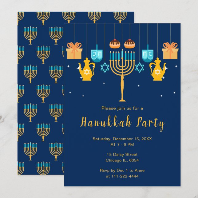 Menorah Hanukkah Party Invitation (Front/Back)