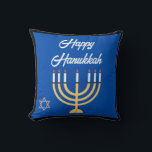 MENORAH HAPPY HANUKKAH CARD CUSHION<br><div class="desc">Beautiful Custom Hanukkah Card Featuring Menorah And Happy Hanukkah Greeting On Cover With Custom Hanukkah Message Inside.</div>