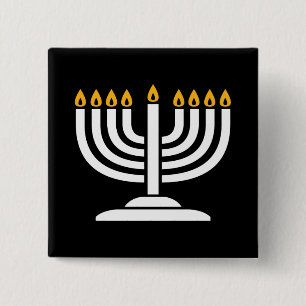 Menorah - Happy Hanukkah Jewish Holiday Gift 15 Cm Square Badge