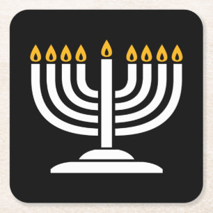 Menorah - Happy Hanukkah Jewish Holiday Gift Square Paper Coaster