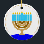 Menorah - Minimalist Modern Ceramic Tree Decoration<br><div class="desc">Ornament: modern menorah with blue candles for your Hanukkah bush.

Happy Hanukkah in both Hebrew and English on the front.</div>