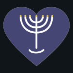 Menorah Navy Gold Graphic Heart Sticker<br><div class="desc">Hebrew Menorah Sticker. Navy,  White,  Gold. Transferable and customisable. Menorah Navy Gold Graphic Heart Sticker.</div>