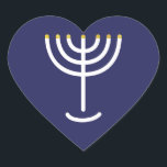 Menorah Navy Gold Graphic Heart Sticker<br><div class="desc">Hebrew Menorah Sticker. Navy,  White,  Gold. Transferable and customisable. Menorah Navy Gold Graphic Heart Sticker.</div>