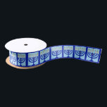 Menorah Print Blue Satin Ribbon<br><div class="desc">This menorah comes from one of my original illustrations!
Artwork © Abigail Davidson.</div>