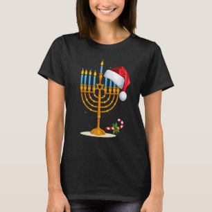 Menorah Santa Hat Chanukah Hanukkah Jewish Christm T-Shirt