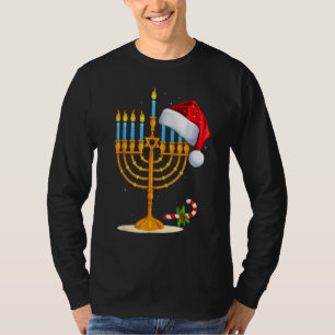 Menorah Santa Hat Chanukah Hanukkah Jewish Christm T-Shirt