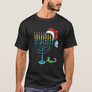 Menorah Santa Hat Chanukah Hanukkah Jewish Christm T-Shirt