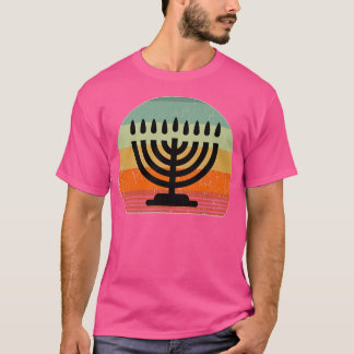 Menorah Silhouette Hanukkah Jewish Sunset Retro Vi T-Shirt