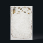 Menorah, Star of David Candles Stationery<br><div class="desc">This writing pad is imprinted with a handsome design on papyrus with candles,  a menorah stars of David and hebrew
and Sincerely,  your name or the name of the person you will gift this paper to.</div>