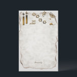 Menorah, Star of David Candles Stationery<br><div class="desc">This writing pad is imprinted with a handsome design on papyrus with candles,  a menorah stars of David and hebrew
and Sincerely,  your name or the name of the person you will gift this paper to.</div>