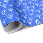 Menorah Star of David Hanukkah Pattern Blue Gift Wrapping Paper<br><div class="desc">Check my shop for more colours and patterns! Also please carefully note how Zazzle prints the pattern and make sure the size is ok for your needs. They repeat the pattern each 36" so it may not line up for your purposes. This is true for all designs not just mine...</div>