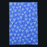 Menorah Star of David Hanukkah Pattern Blue White Tea Towel<br><div class="desc">Decorate your kitchen with this fun holiday dish towel. Makes a great holiday,  housewarming or wedding gift! 
You can customise it and add text too.
Check my shop for lots more colours and patterns!</div>