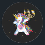 Menorah Unicorn Jewnicorn Hanukkah Pyjamas Classic Round Sticker<br><div class="desc">Menorah Unicorn Jewnicorn Hanukkah Pyjamas</div>
