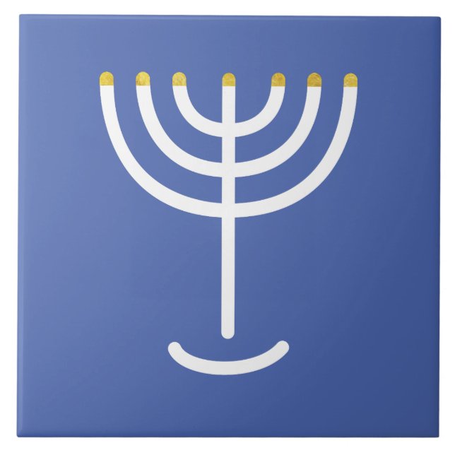 Menorah White Gold Blue Tile (Front)