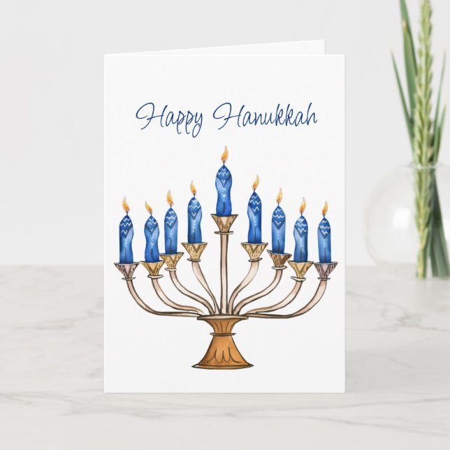 Menorah with Burning Candles Happy Hanukkah Card (Front)