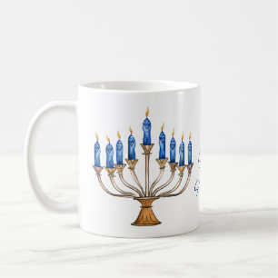 Menorah with Burning Candles Happy Hanukkah Coffee Mug