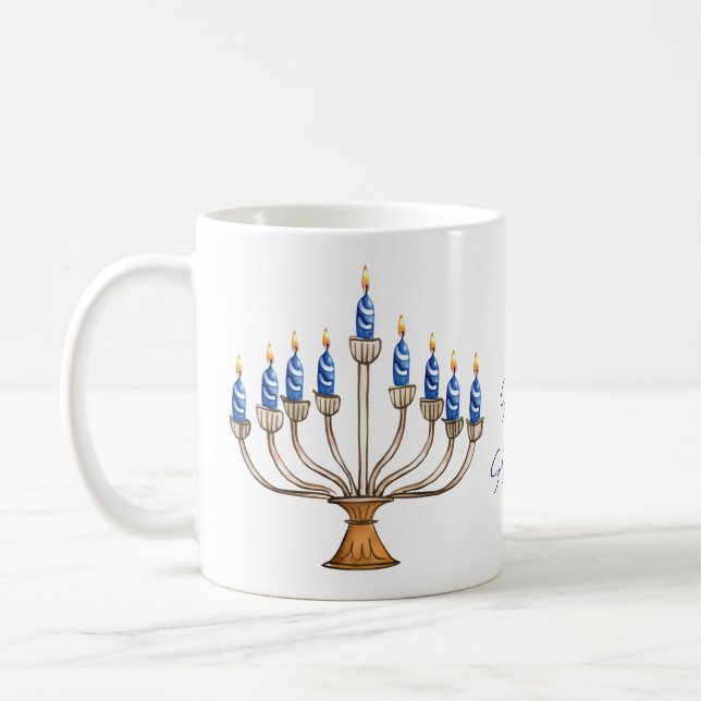 Menorah with Burning Candles Happy Hanukkah  Coffee Mug (Left)