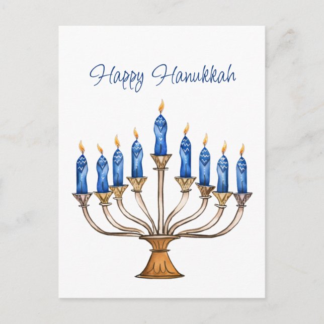 Menorah with Burning Candles Happy Hanukkah  Postcard (Front)