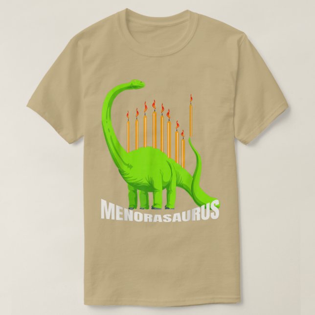 Menorasaurus Funny Hanukkah Menorah Dinosaur  T-Shirt (Design Front)