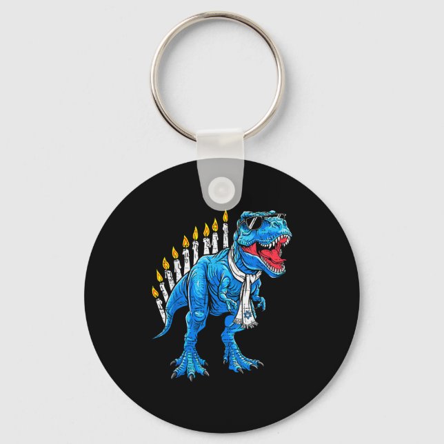 Menorasaurus Hanukkah T Rex Dinosaur Dino Chanukah Key Ring (Front)