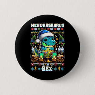 Menorasaurus Rex Dino Trex Ugly Christmas Sweater  6 Cm Round Badge