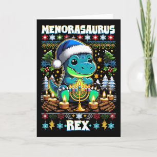 Menorasaurus Rex Dino Trex Ugly Christmas Sweater  Card